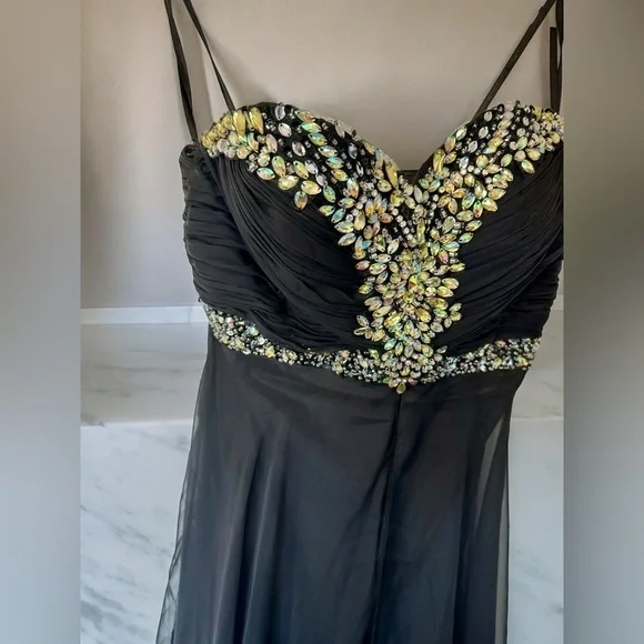 ✨Host Pick✨ BLACK CHIFFON PROM FORMAL EVENING GOWN WITH RHINESTONE ACCENTS 4 - Picture 12 of 16